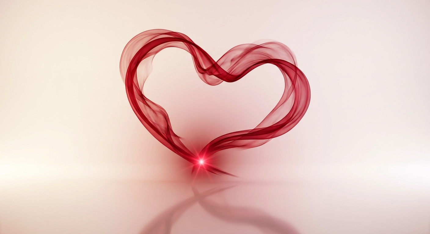 A heart drawn by a single ribbon of deep red light — the DESIRE state object