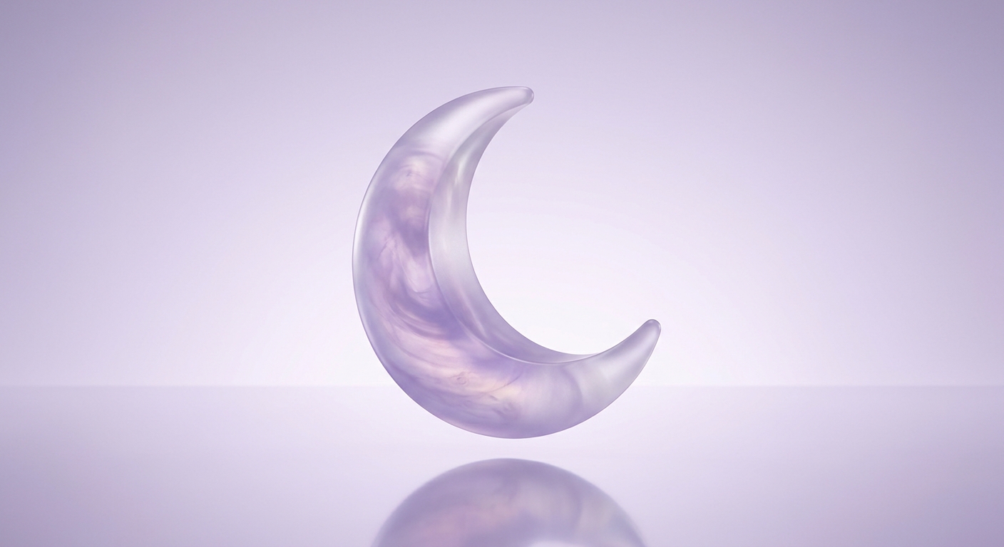 A crescent moon carved from marbled lavender moonstone — the DREAM state object